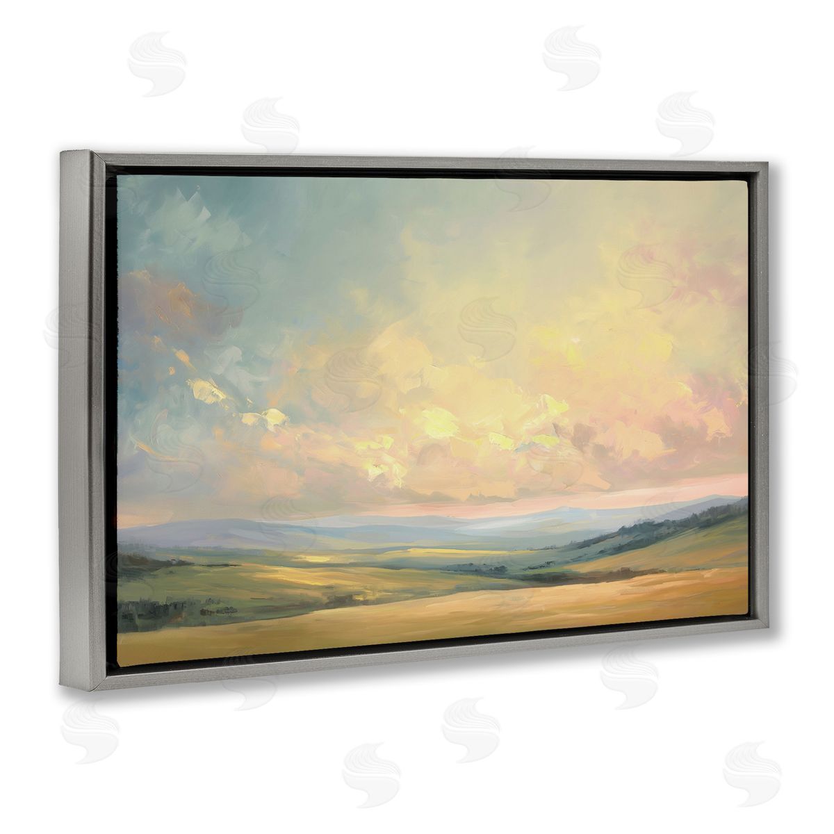 Tranquil Twilight Fields Grey Floating Frame Canvas Wall Art, Home Decor by Gina Kelly