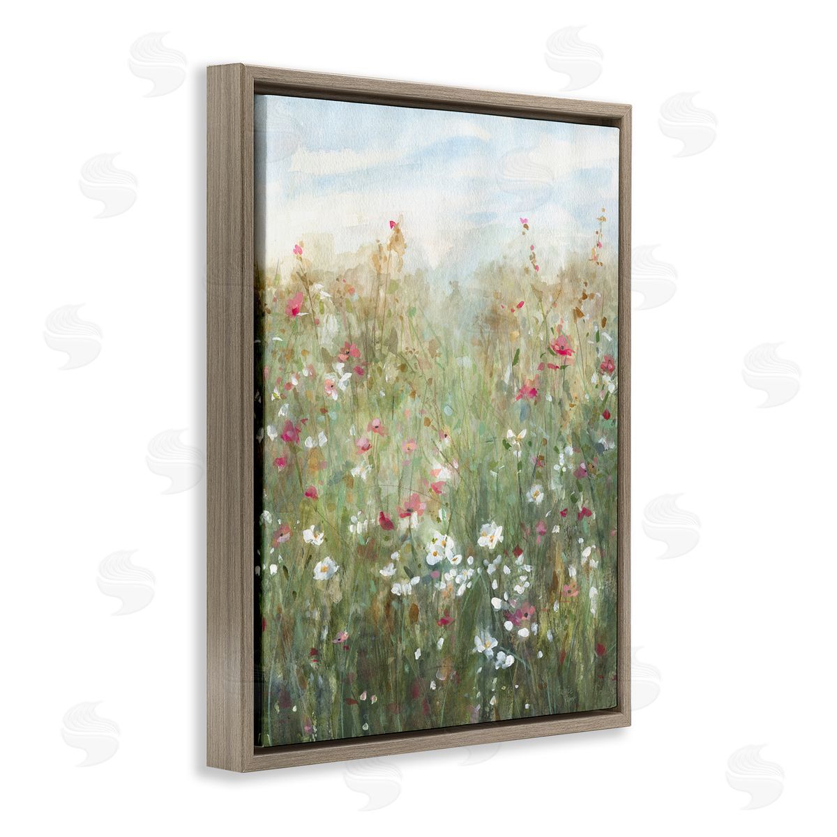 Fragrant Wildflower Field Brown Floating Frame Canvas Wall Art, Home Decor by Jessie Perry