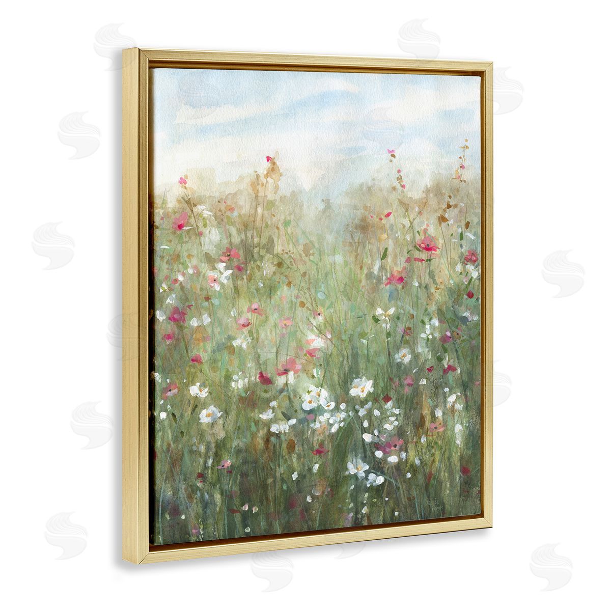 Fragrant Wildflower Field Gold Floating Frame Canvas Wall Art, Home Decor by Jessie Perry