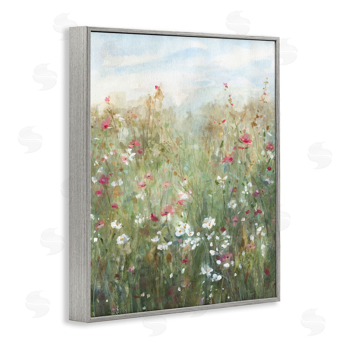 Fragrant Wildflower Field Grey Frame Print Wall Art, Home Decor by Jessie Perry