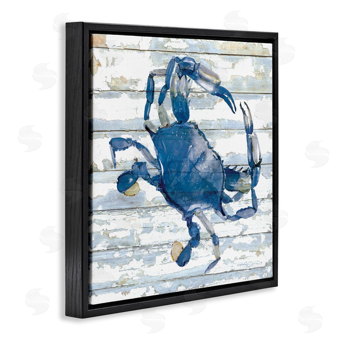 Blue Crab on Distressed Black Floating Frame Canvas Wall Art, Home Decor by Jessie Perry