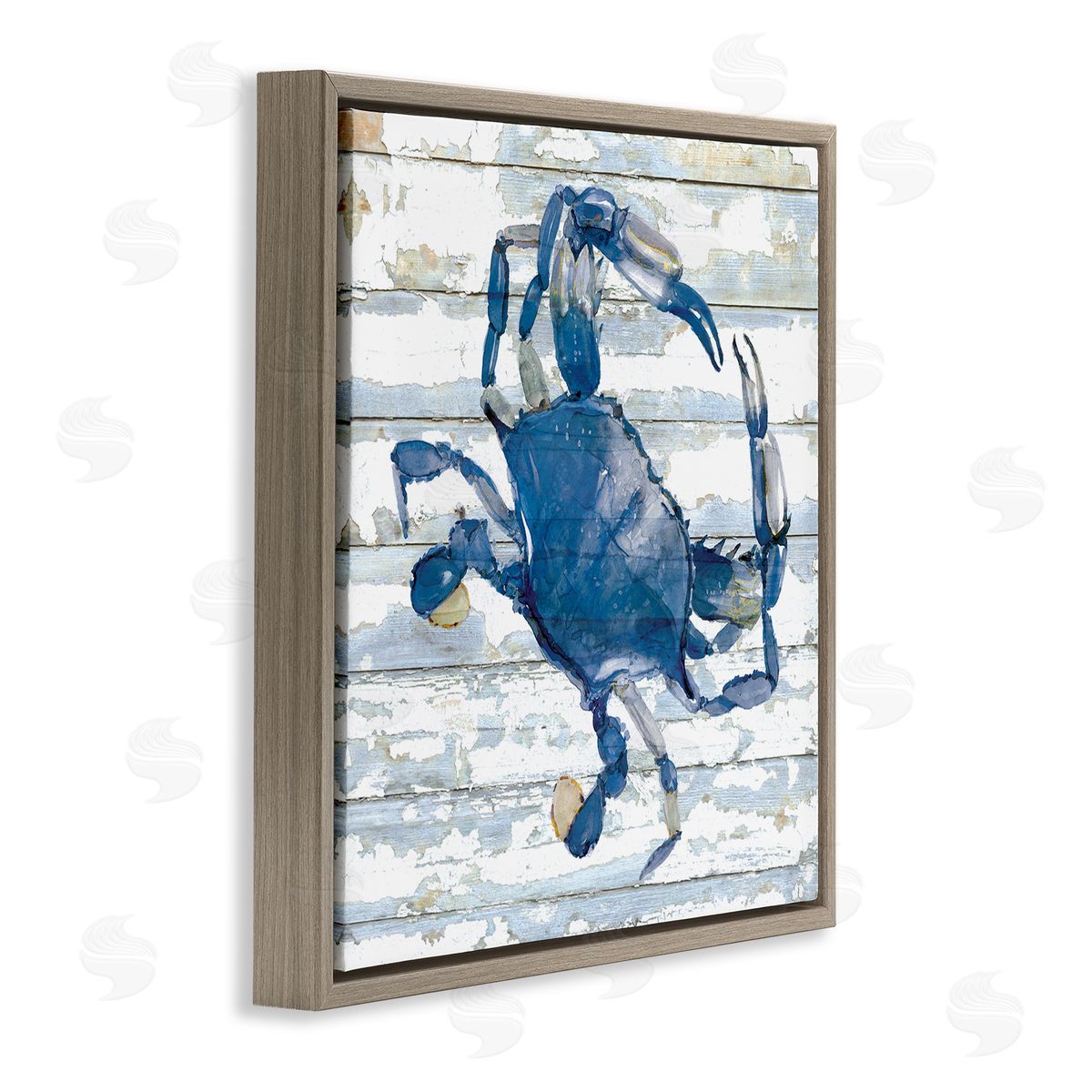 Blue Crab on Distressed Brown Floating Frame Canvas Wall Art, Home Decor by Jessie Perry