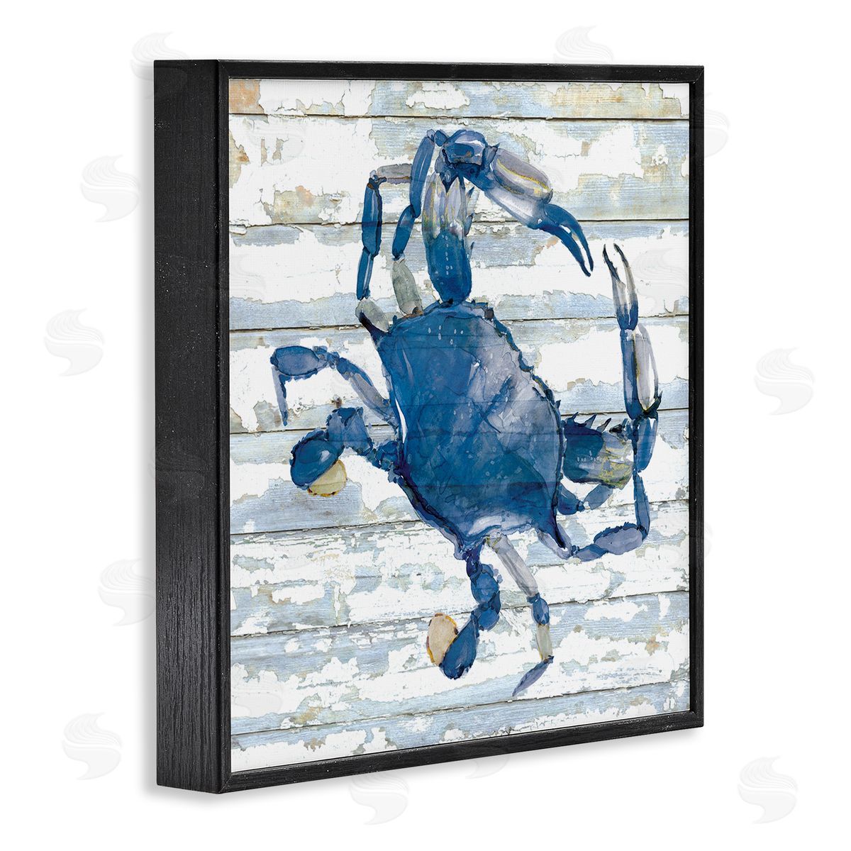 Blue Crab on Distressed Black Frame Print Wall Art, Home Decor by Jessie Perry