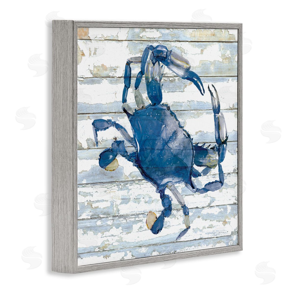 Blue Crab on Distressed Grey Frame Print Wall Art, Home Decor by Jessie Perry