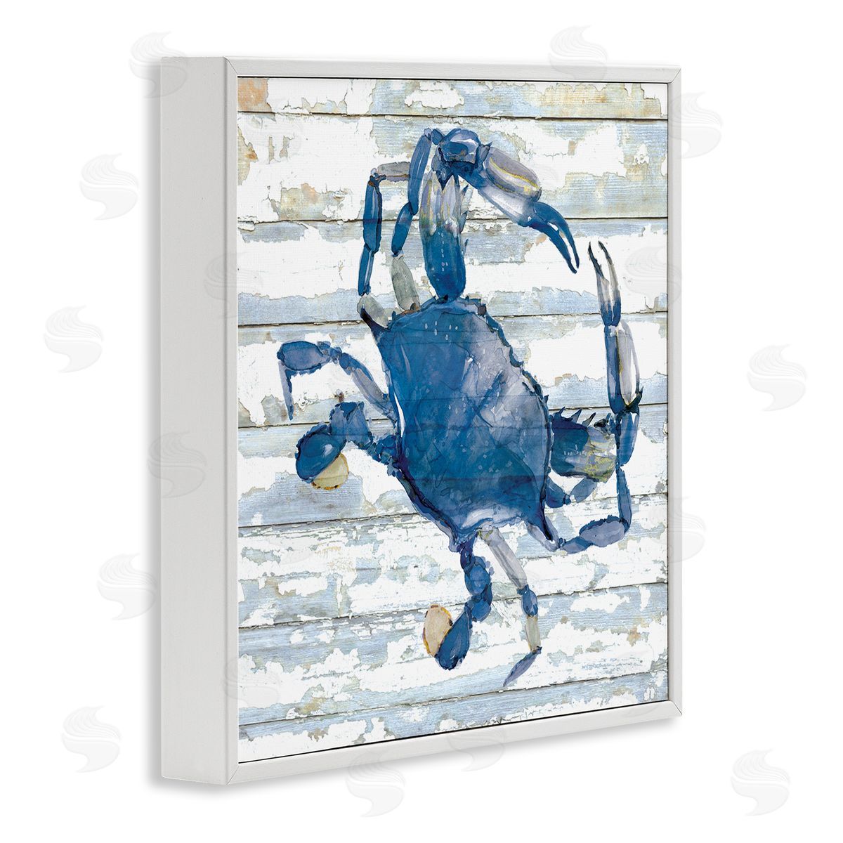 Blue Crab on Distressed White Frame Print Wall Art, Home Decor by Jessie Perry