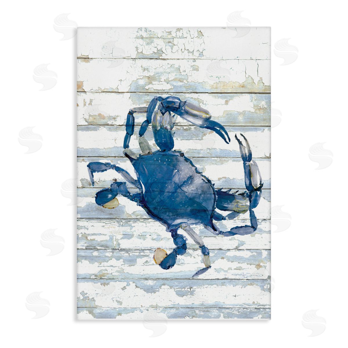 Distressed Blue Ocean Crab Canvas Wall Art, Home Decor by Jessie Perry