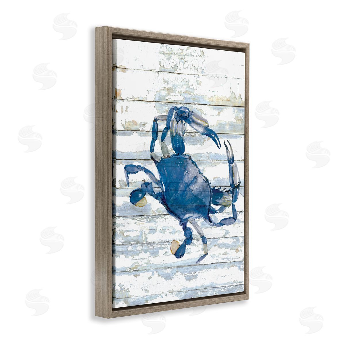 Distressed Blue Ocean Crab Brown Floating Frame Canvas Wall Art, Home Decor by Jessie Perry