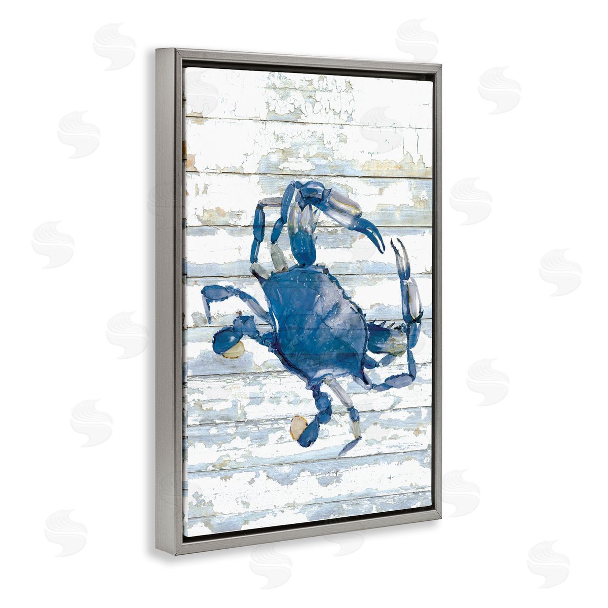 Distressed Blue Ocean Crab Grey Floating Frame Canvas Wall Art, Home Decor by Jessie Perry