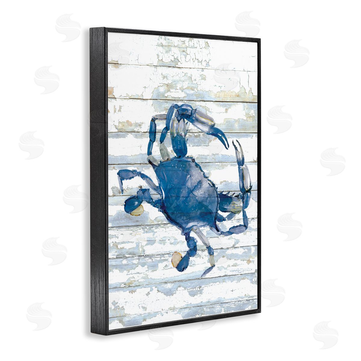 Distressed Blue Ocean Crab Black Frame Print Wall Art, Home Decor by Jessie Perry