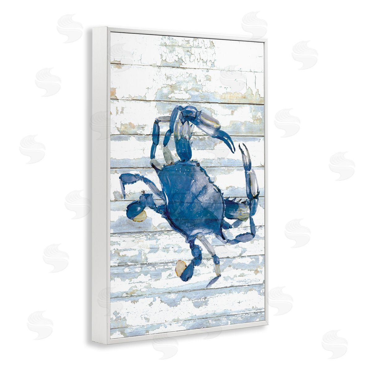 Distressed Blue Ocean Crab White Frame Print Wall Art, Home Decor by Jessie Perry