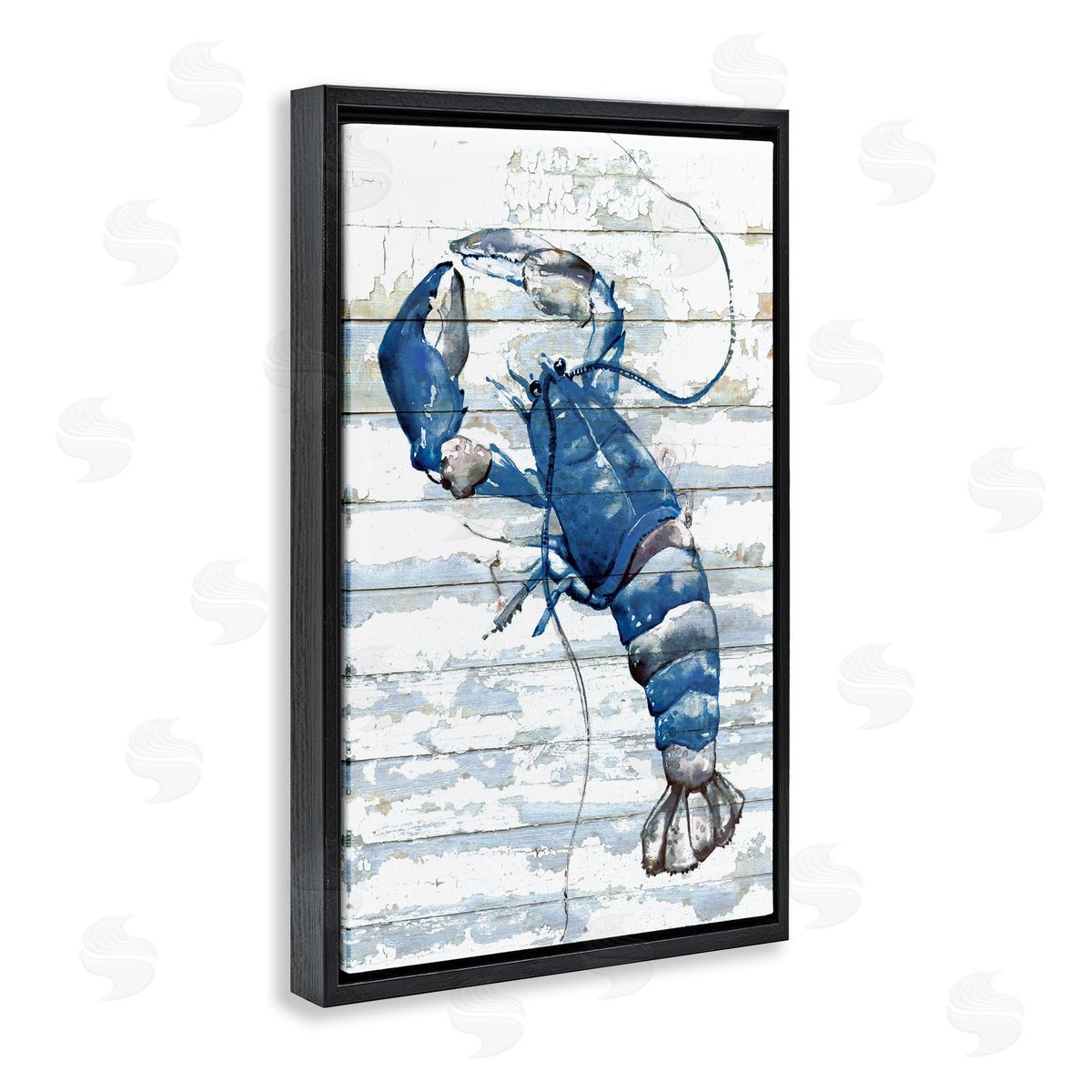 Blue Lobster on Distressed Black Floating Frame Canvas Wall Art, Home Decor by Jessie Perry