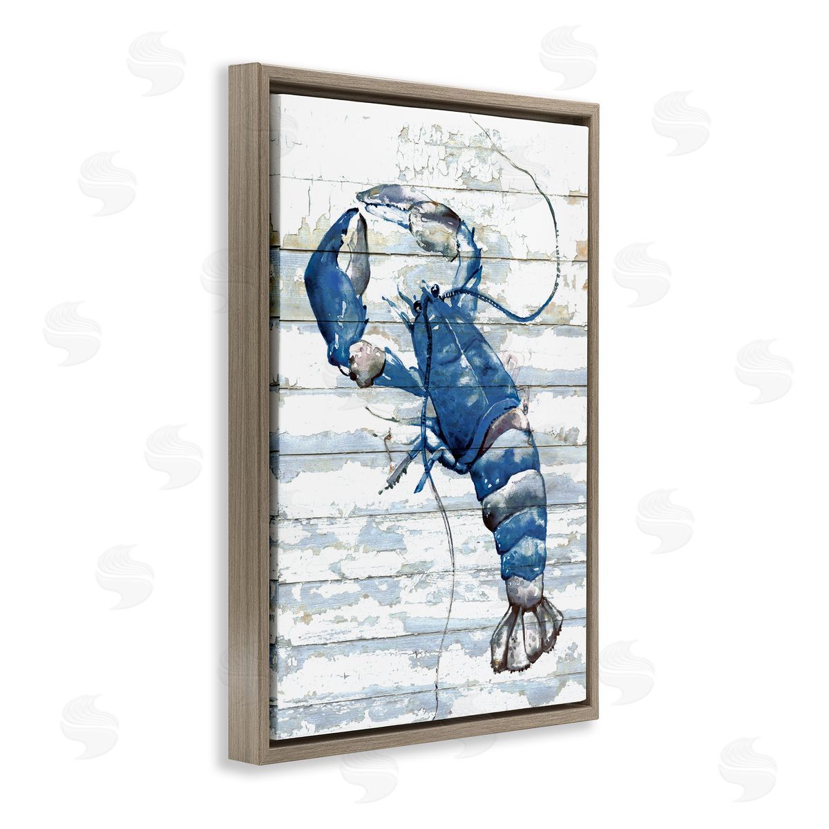 Blue Lobster on Distressed Brown Floating Frame Canvas Wall Art, Home Decor by Jessie Perry
