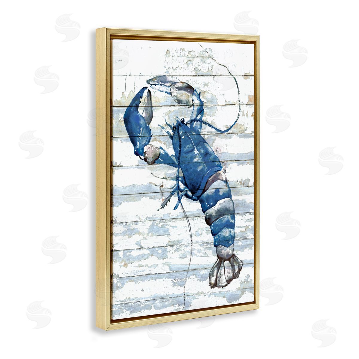 Blue Lobster on Distressed Gold Floating Frame Canvas Wall Art, Home Decor by Jessie Perry