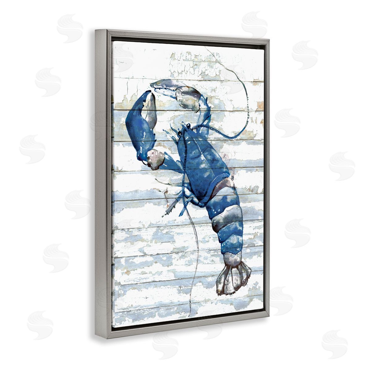 Blue Lobster on Distressed Grey Floating Frame Canvas Wall Art, Home Decor by Jessie Perry