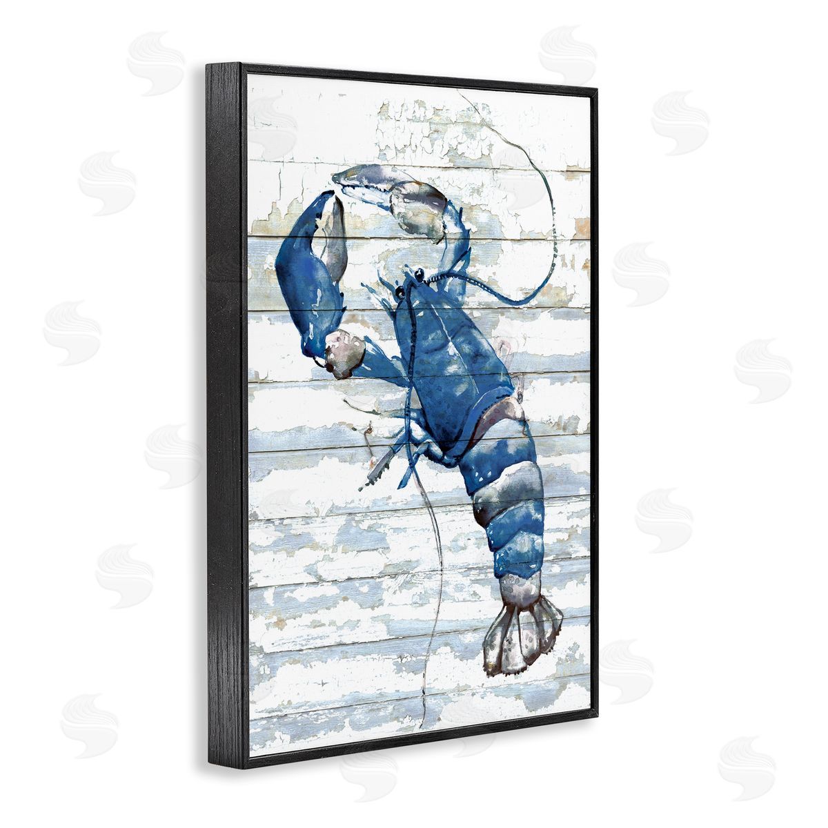 Blue Lobster on Distressed Black Frame Print Wall Art, Home Decor by Jessie Perry