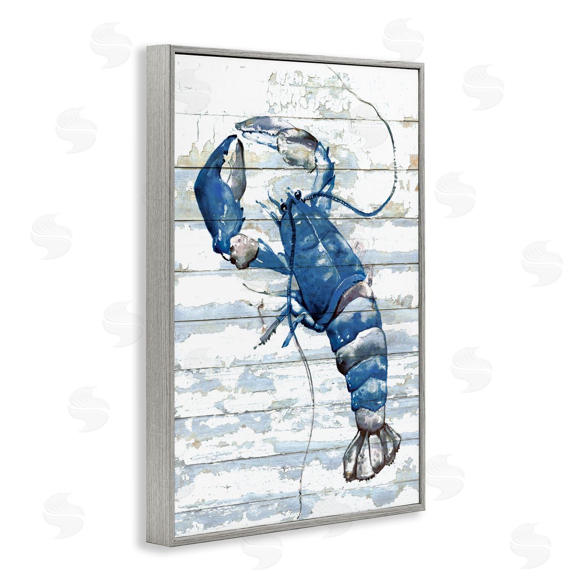 Blue Lobster on Distressed Grey Frame Print Wall Art, Home Decor by Jessie Perry