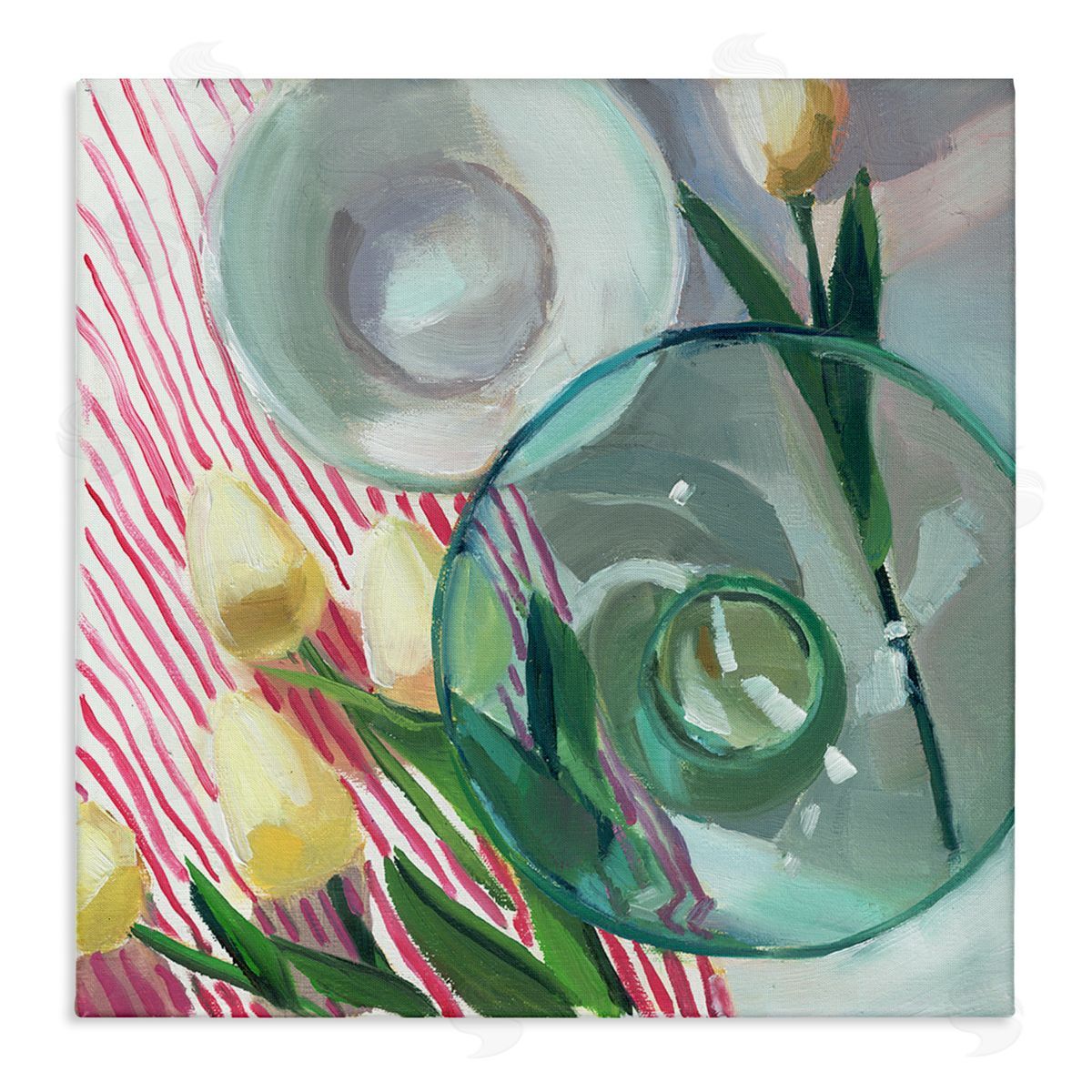 Glasses & Tulips Still Life Canvas Wall Art, Home Decor by Jenny Westenhofer