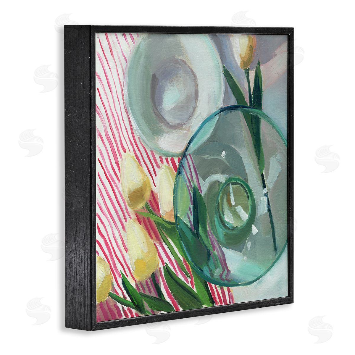 Glasses & Tulips Still Life Black Frame Print Wall Art, Home Decor by Jenny Westenhofer