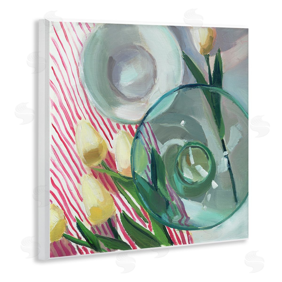 Glasses & Tulips Still Life Wood Plaque Wall Art, Home Decor by Jenny Westenhofer