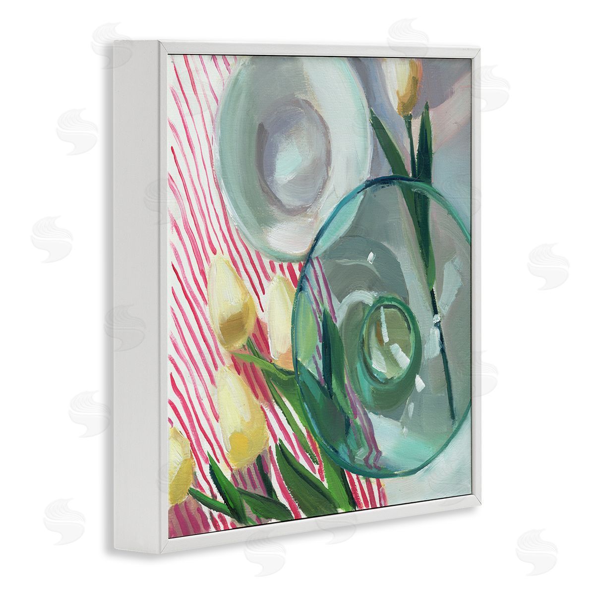 Glasses & Tulips Still Life White Frame Print Wall Art, Home Decor by Jenny Westenhofer