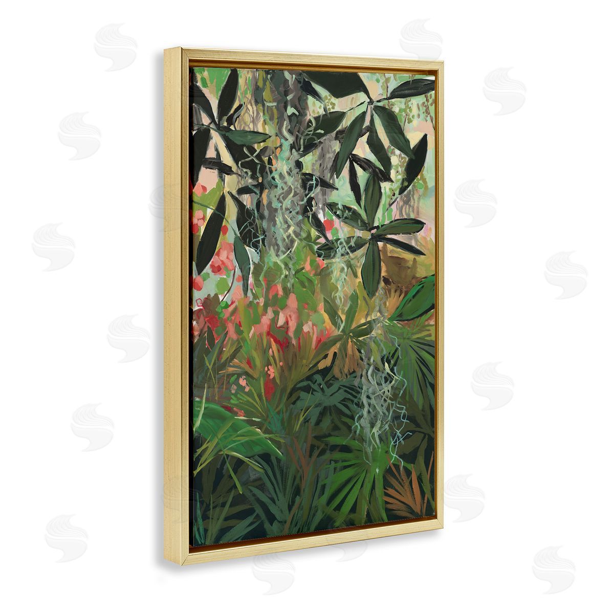 Dense Rain Forest Plants Gold Floating Frame Canvas Wall Art, Home Decor by Jenny Westenhofer