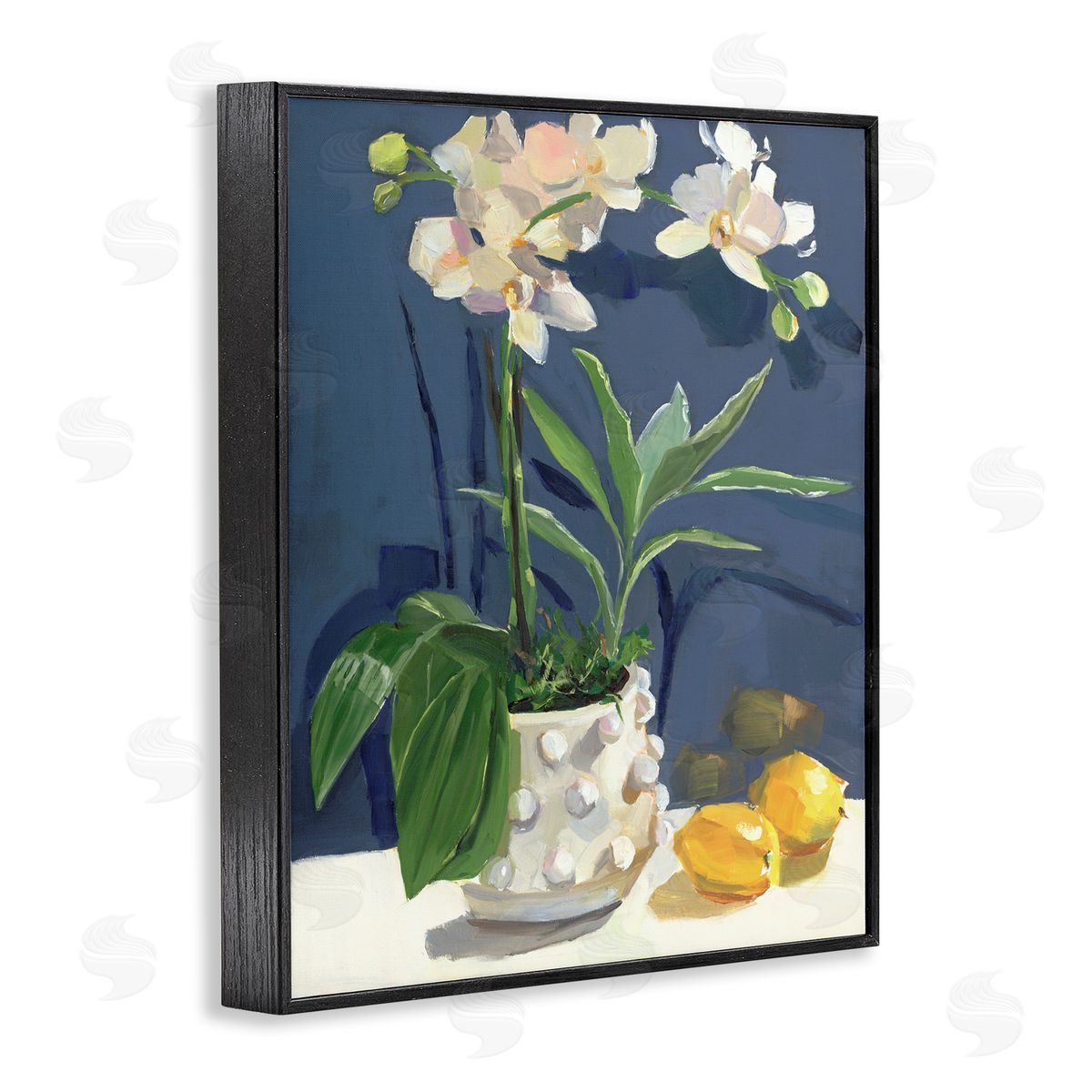 White Orchids & Lemons Black Frame Print Wall Art, Home Decor by Jenny Westenhofer