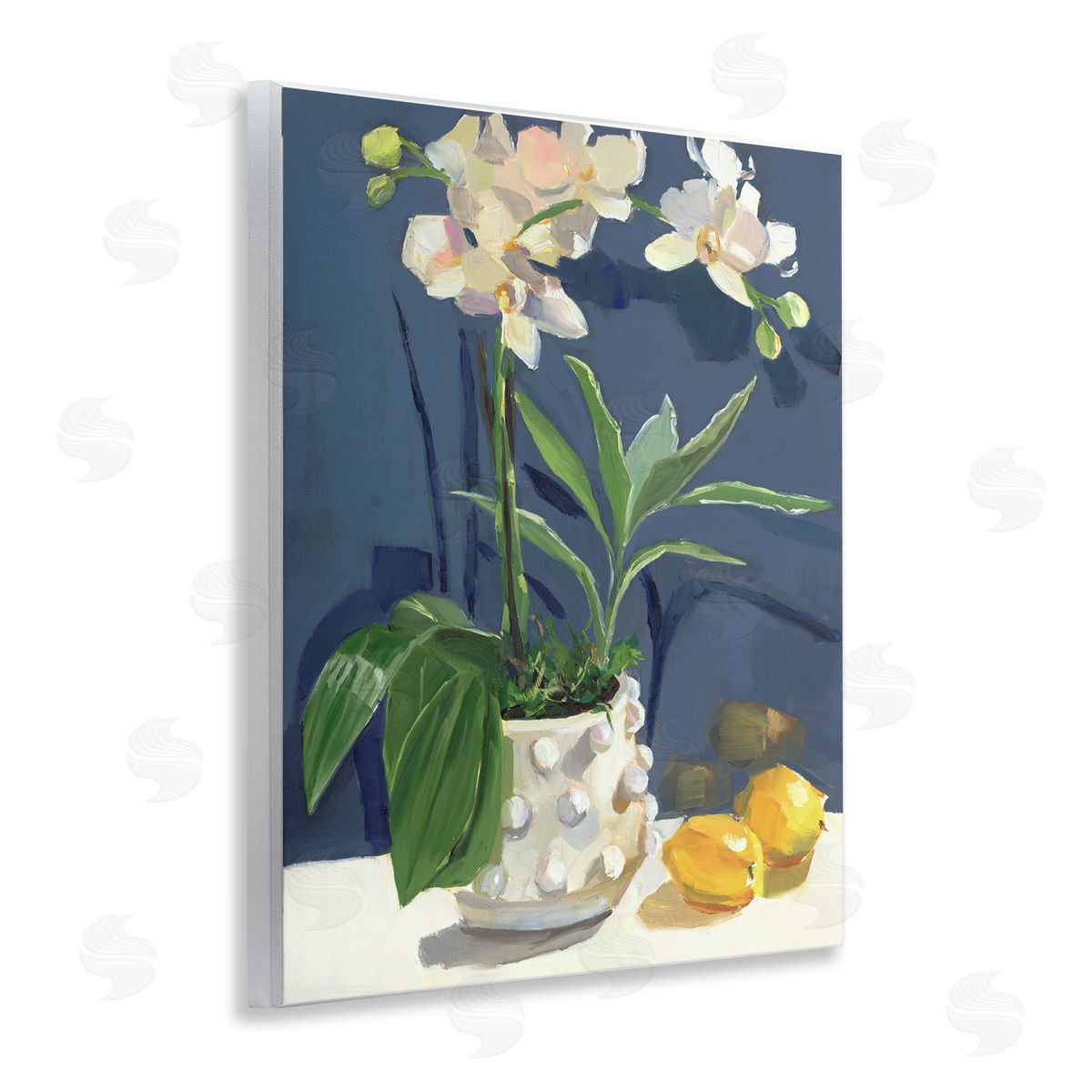 White Orchids & Lemons Wood Plaque Wall Art, Home Decor by Jenny Westenhofer