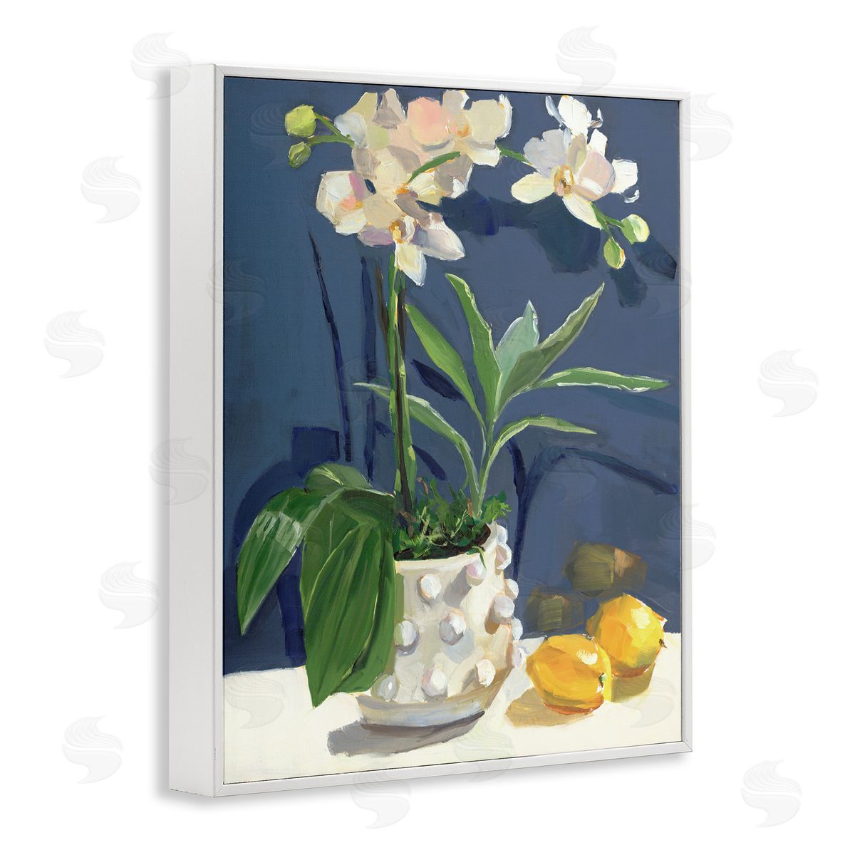 White Orchids & Lemons White Frame Print Wall Art, Home Decor by Jenny Westenhofer