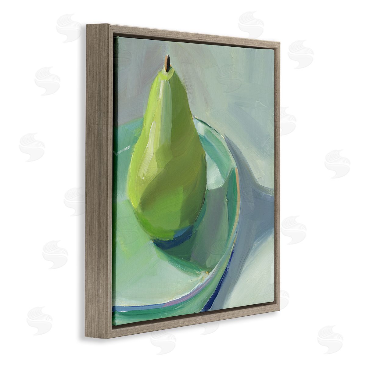 Pear On Dish Still Life Brown Floating Frame Canvas Wall Art, Home Decor by Jenny Westenhofer