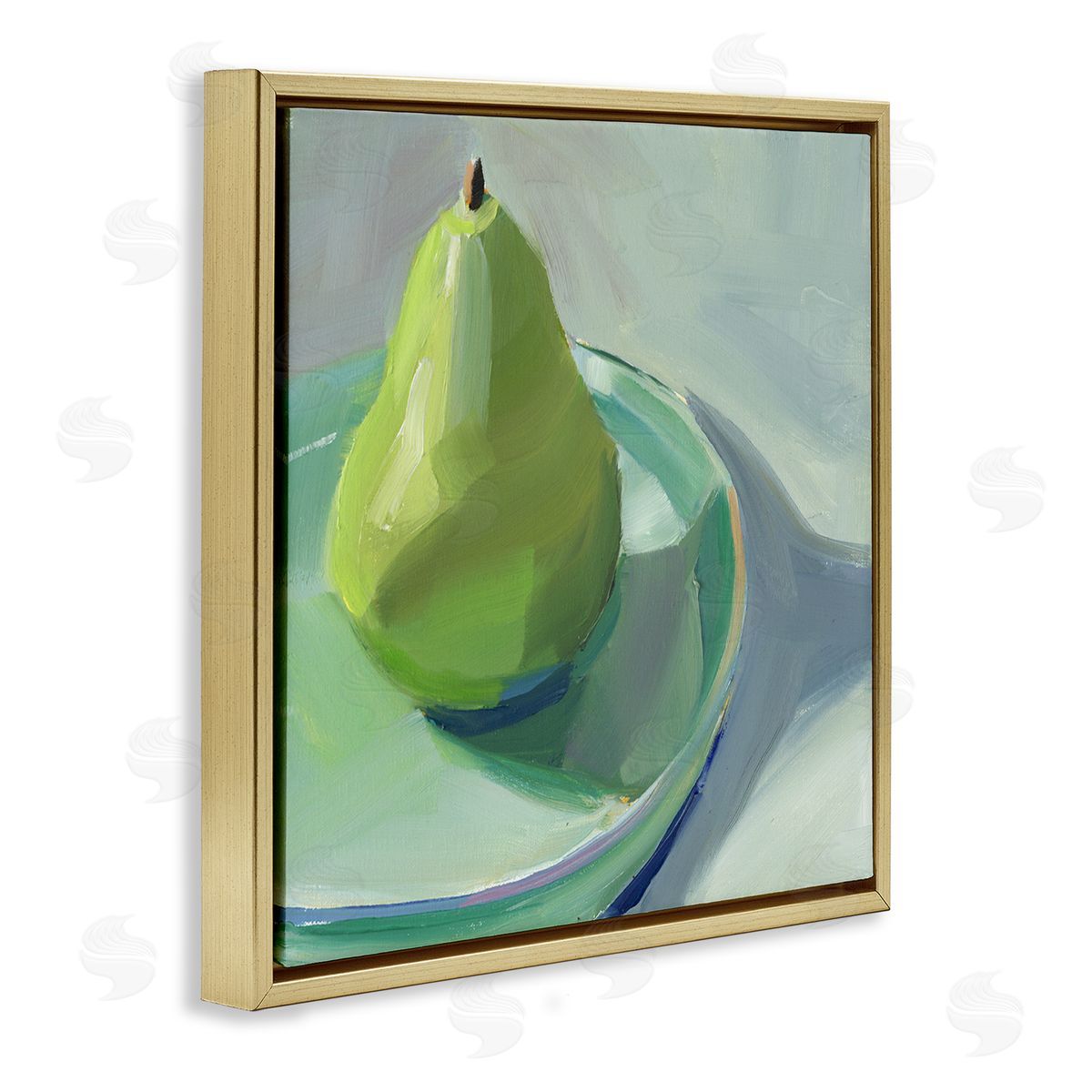 Pear On Dish Still Life Gold Floating Frame Canvas Wall Art, Home Decor by Jenny Westenhofer