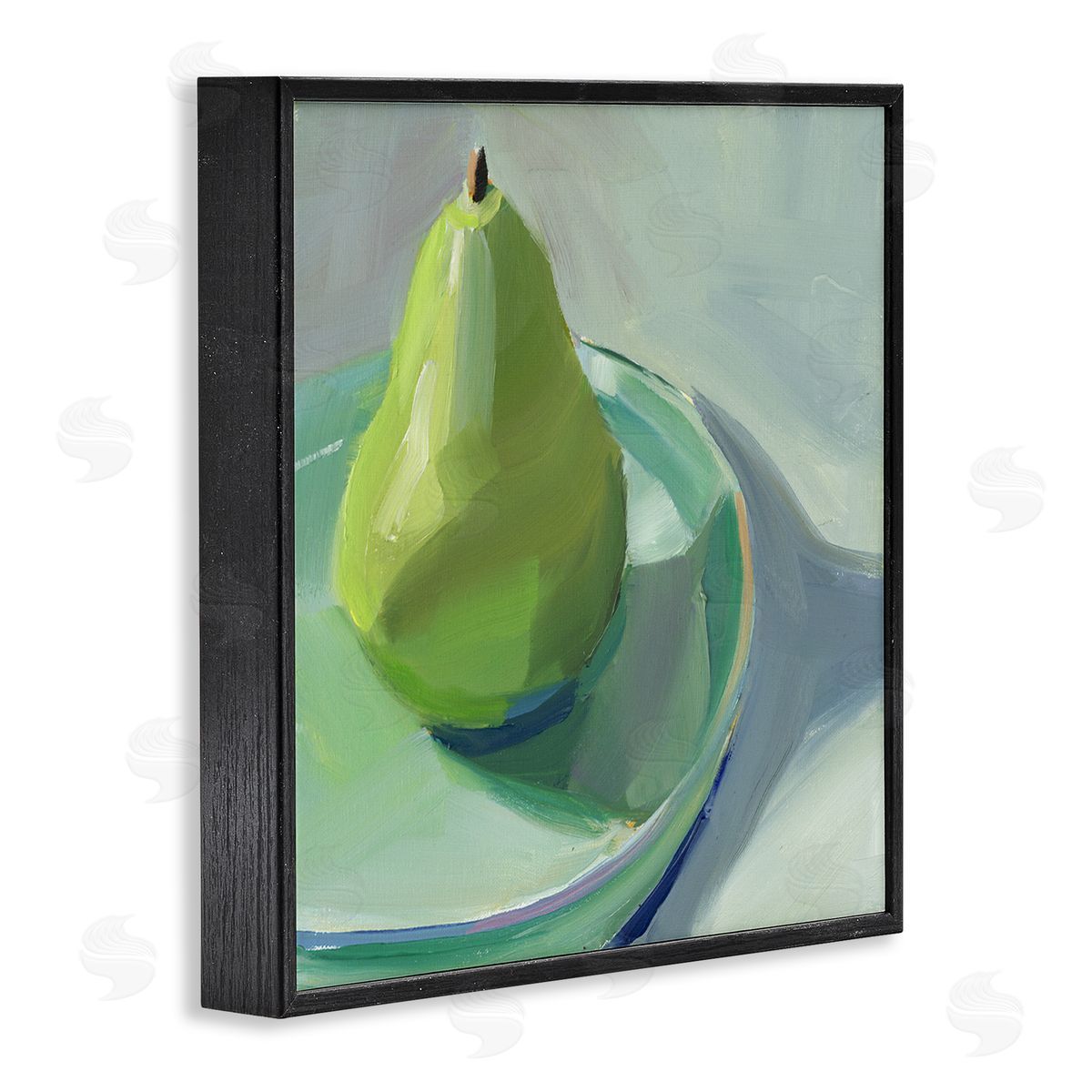 Pear On Dish Still Life Black Frame Print Wall Art, Home Decor by Jenny Westenhofer