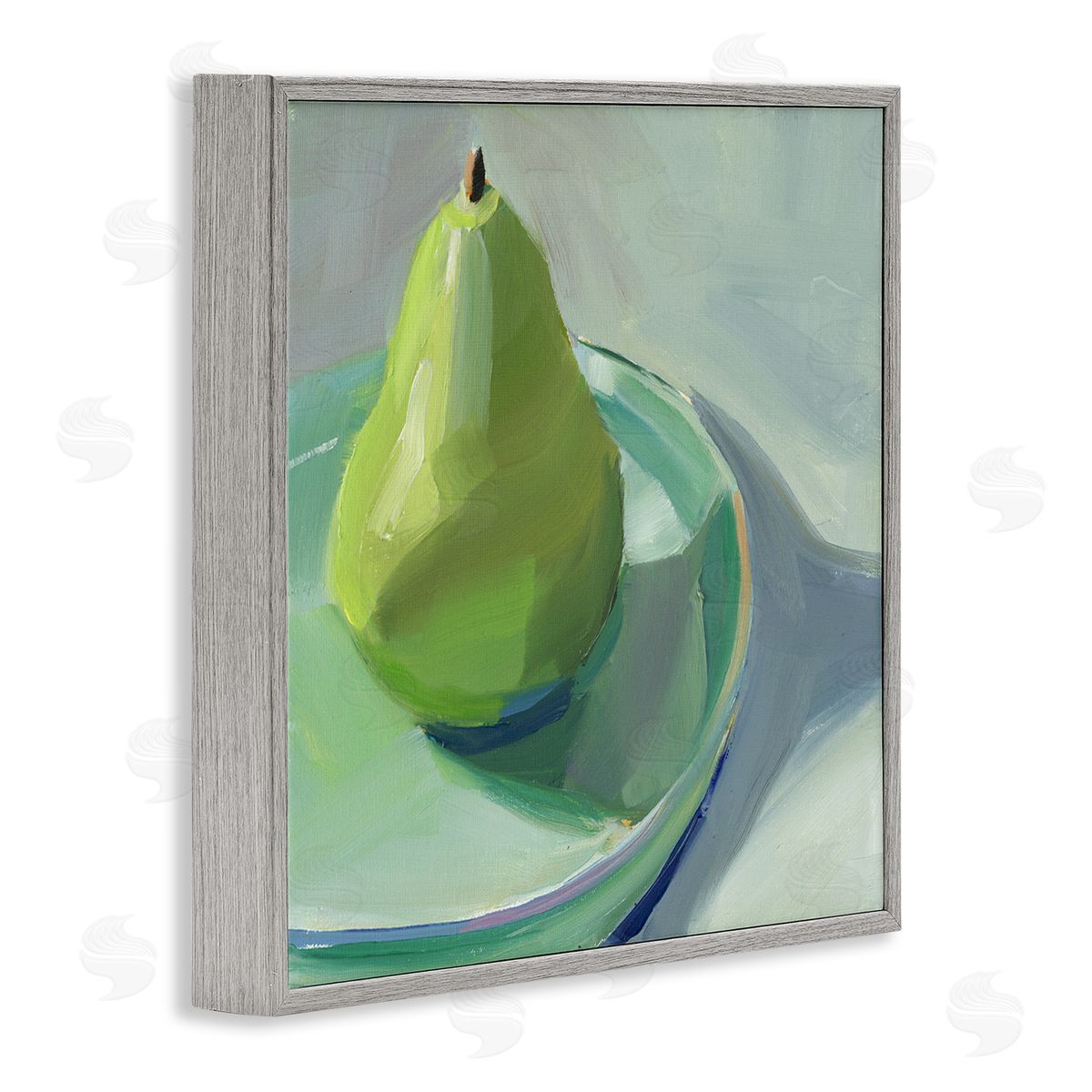 Pear On Dish Still Life Grey Frame Print Wall Art, Home Decor by Jenny Westenhofer