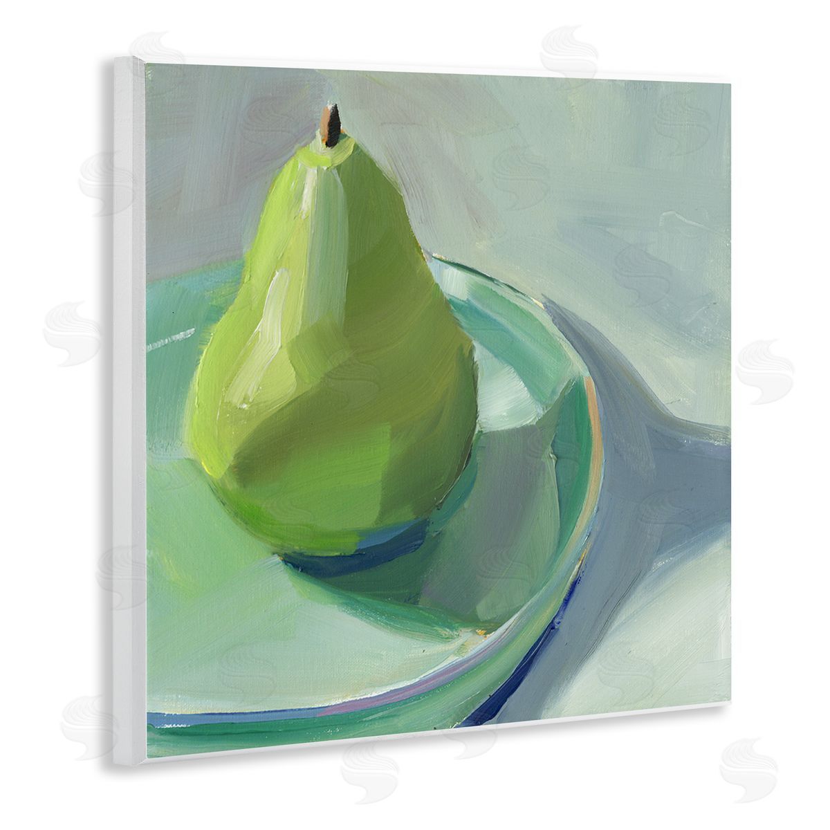 Pear On Dish Still Life Wood Plaque Wall Art, Home Decor by Jenny Westenhofer