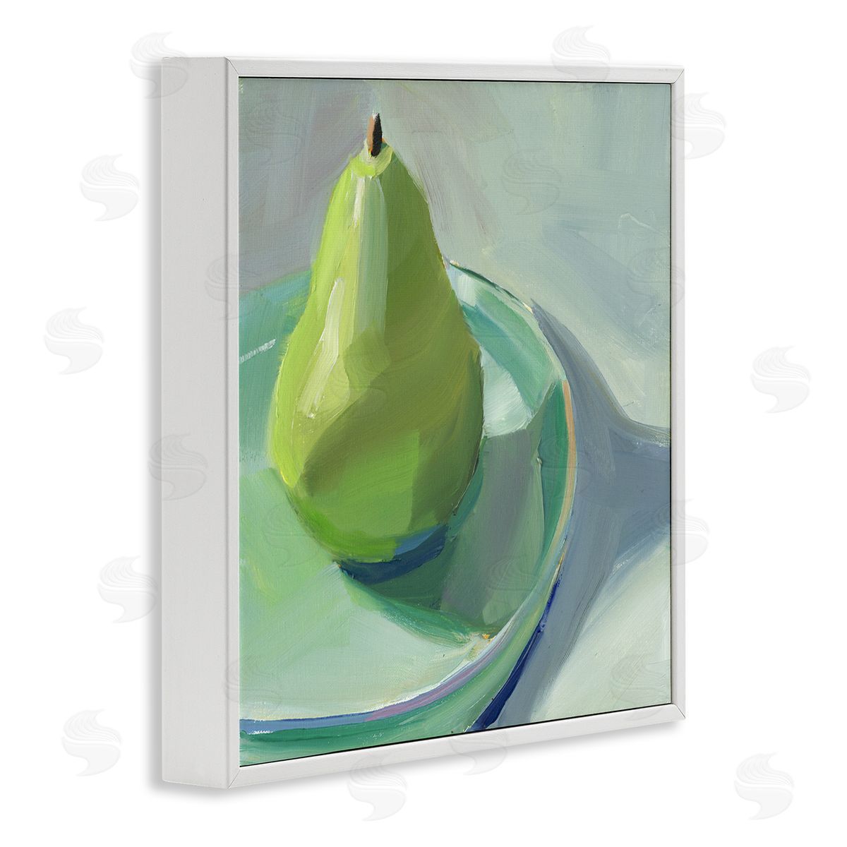 Pear On Dish Still Life White Frame Print Wall Art, Home Decor by Jenny Westenhofer
