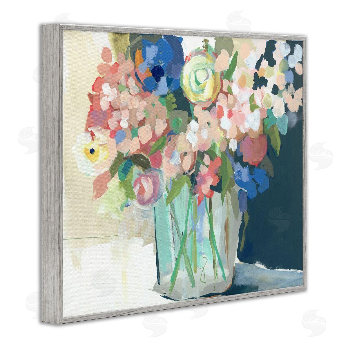 Impressionist Flower Bouquet Grey Frame Print Wall Art, Home Decor by Jenny Westenhofer