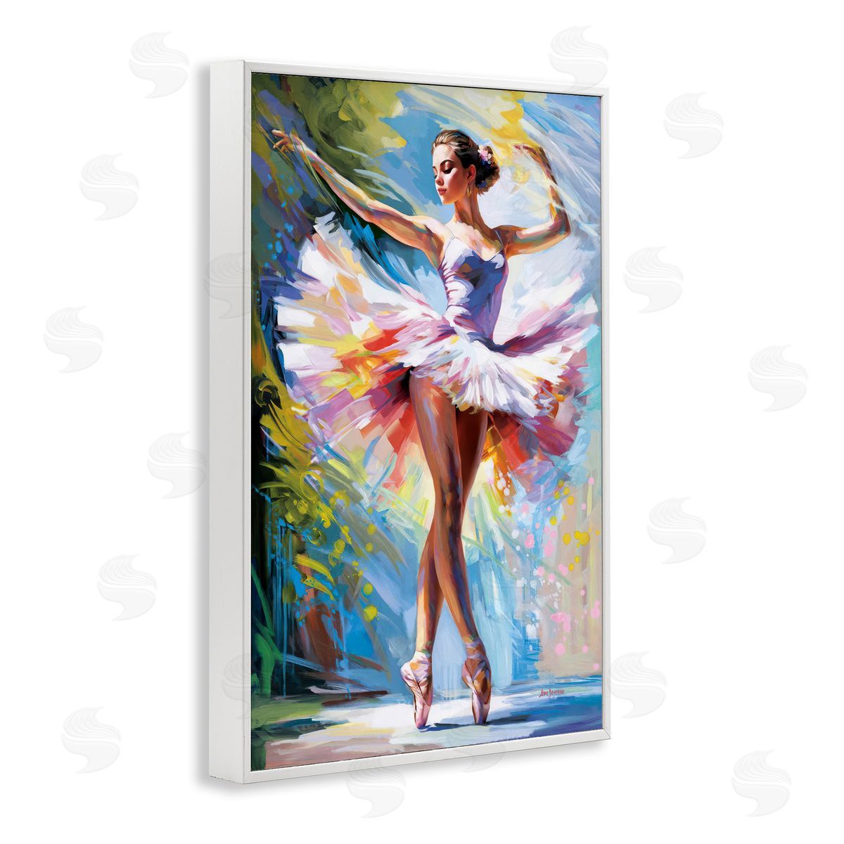 Embrace In Motion Ballet White Frame Print Wall Art, Home Decor by Leon Devenice