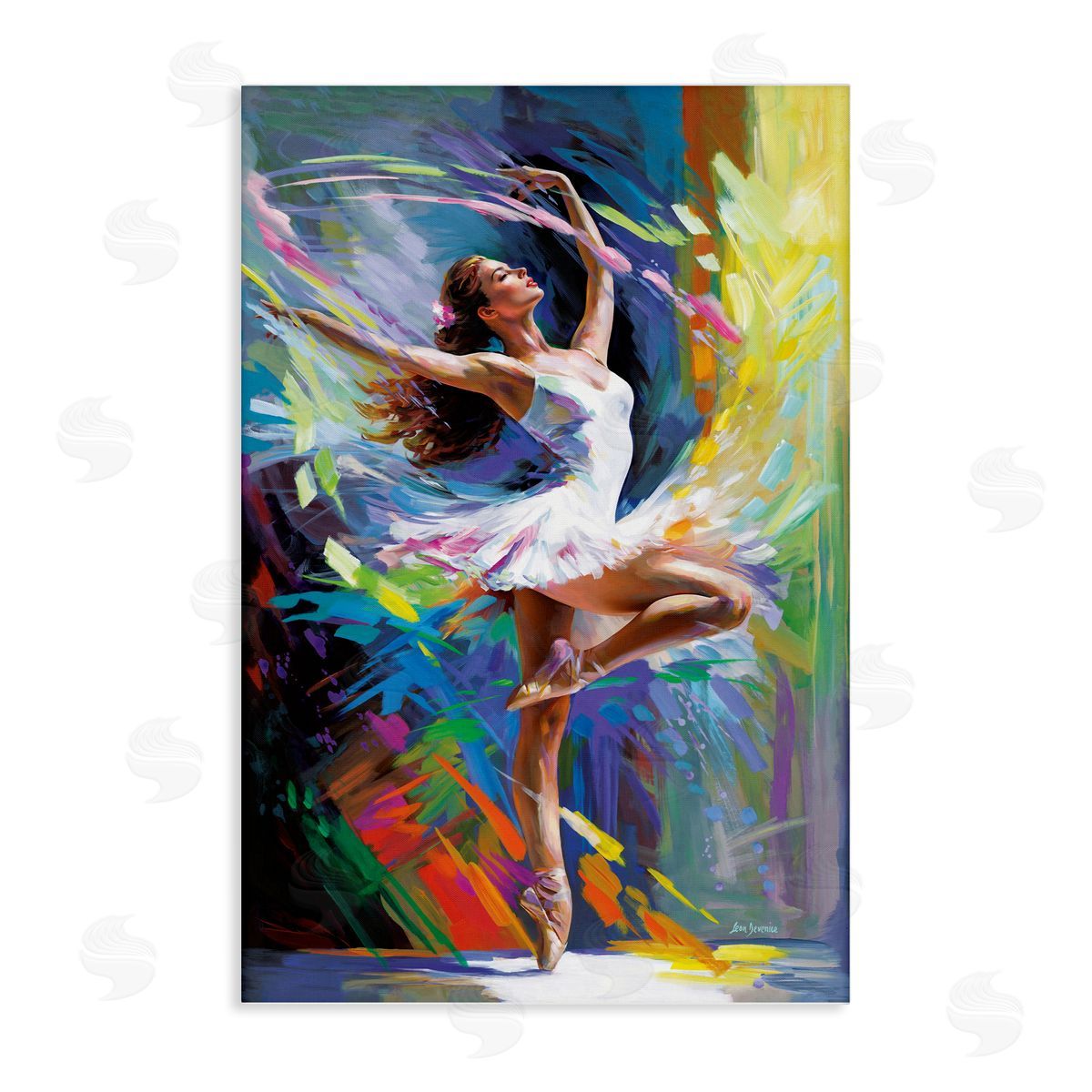 Bright Hued Dancing Ballerina Canvas Wall Art, Home Decor by Leon Devenice
