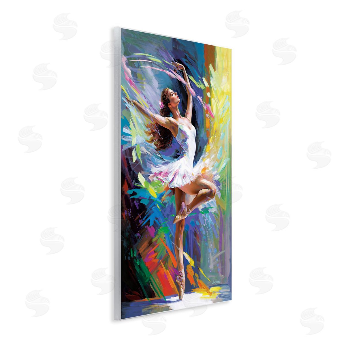 Bright Hued Dancing Ballerina Wood Plaque Wall Art, Home Decor by Leon Devenice