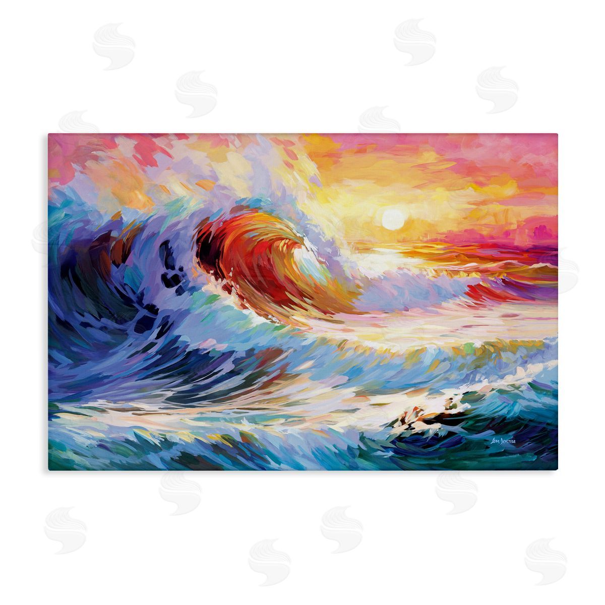 Sunrise over Ocean Wave Canvas Wall Art, Home Decor by Leon Devenice