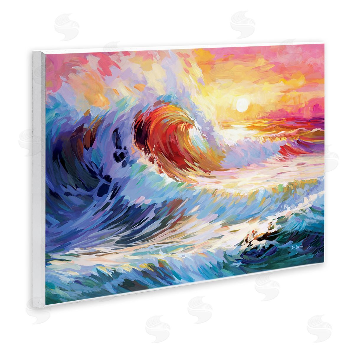 Sunrise over Ocean Wave Wood Plaque Wall Art, Home Decor by Leon Devenice