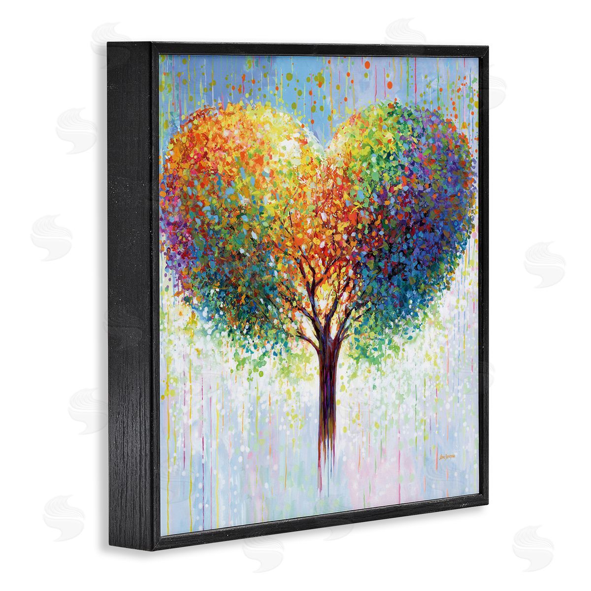 Bold Hued Heart Tree Black Frame Print Wall Art, Home Decor by Leon Devenice