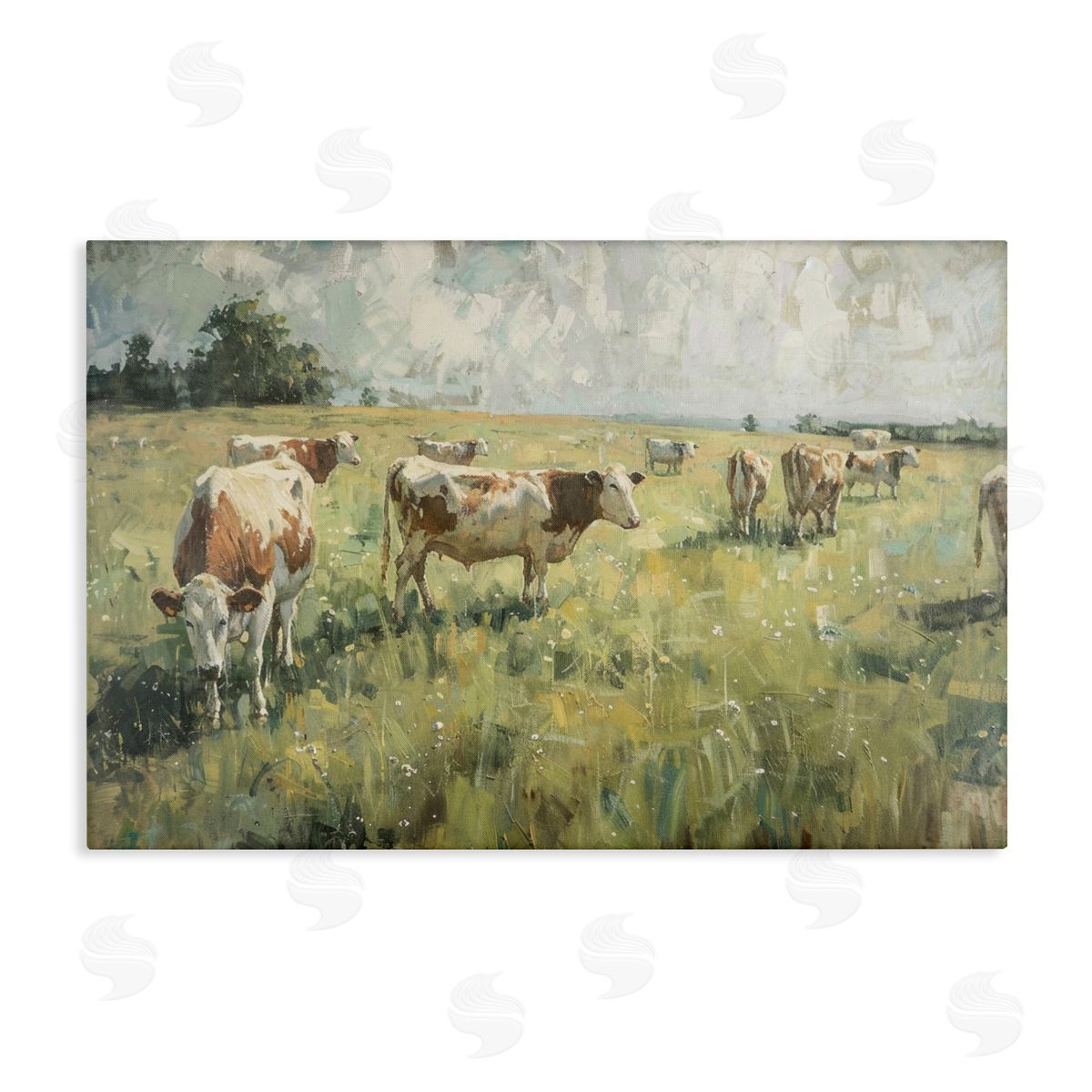 Roaming Cows in Grasslands Canvas Wall Art, Home Decor by LSR Design Studio