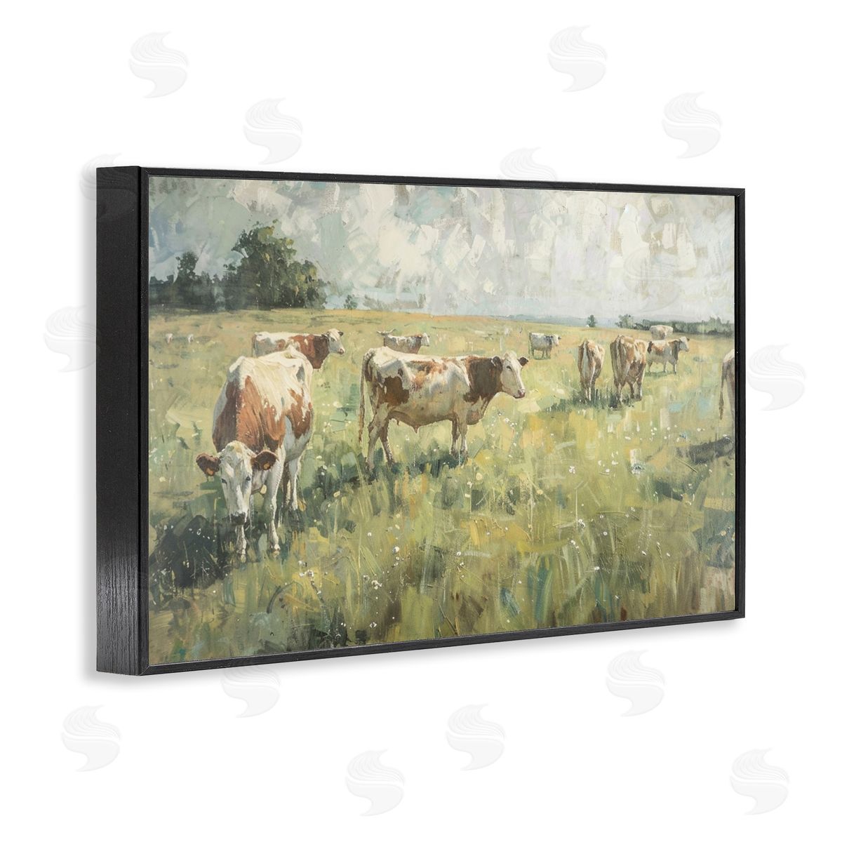 Roaming Cows in Grasslands Black Frame Print Wall Art, Home Decor by LSR Design Studio