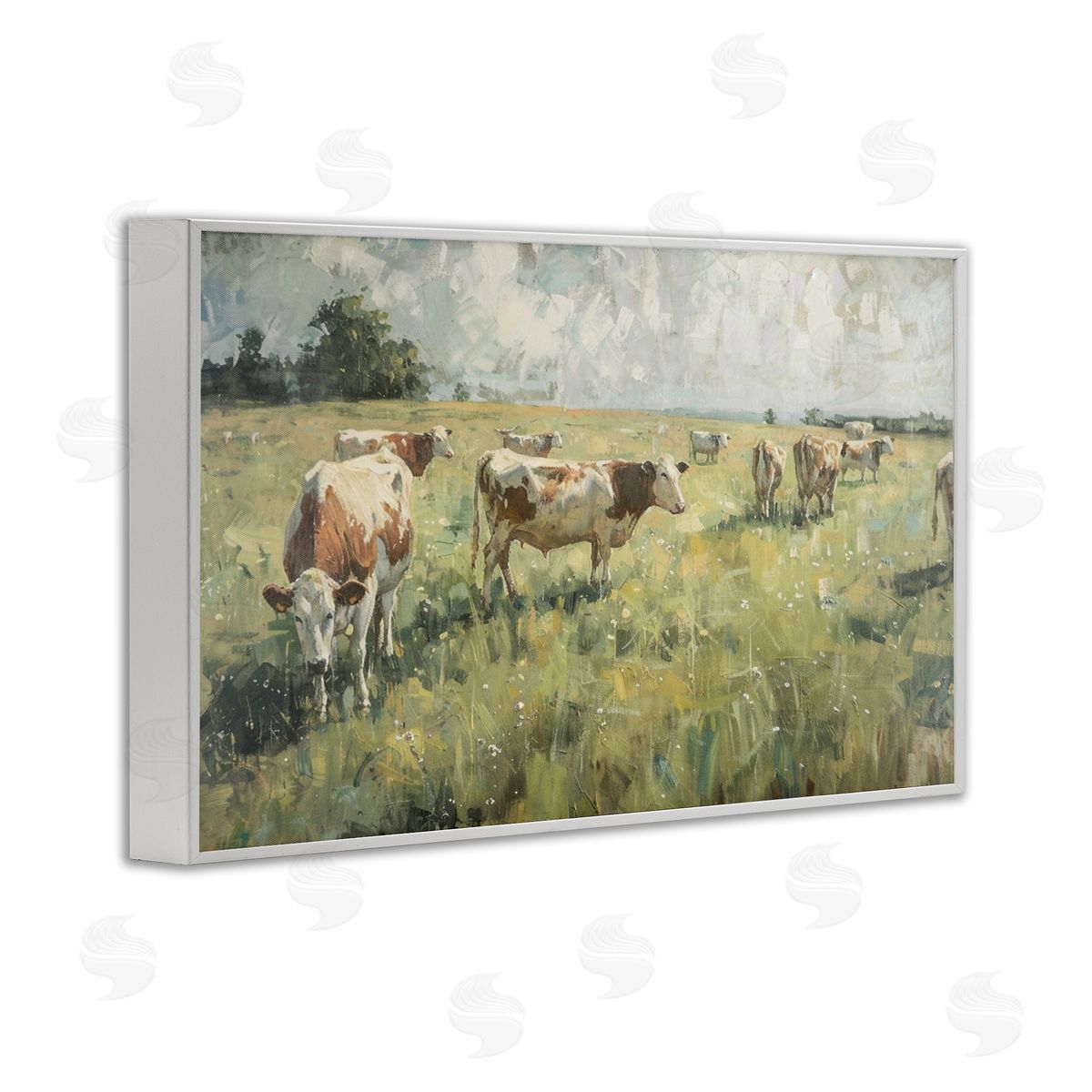 Roaming Cows in Grasslands White Frame Print Wall Art, Home Decor by LSR Design Studio