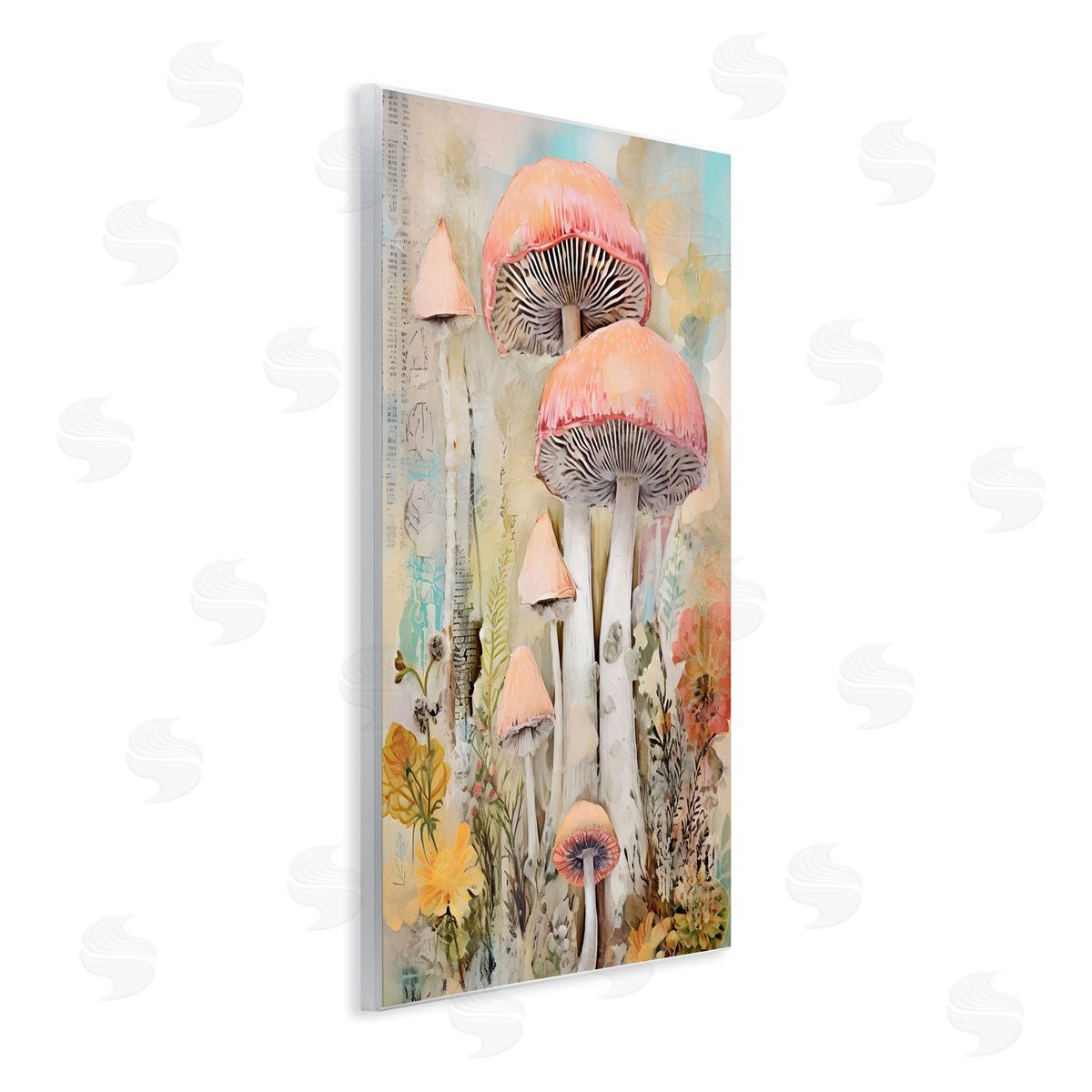 Soft Collaged Mushrooms Wood Plaque Wall Art, Home Decor by LSR Design Studio