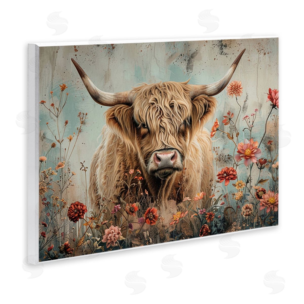 Spring Blooms Highland Cow Wood Plaque Wall Art, Home Decor by LSR Design Studio