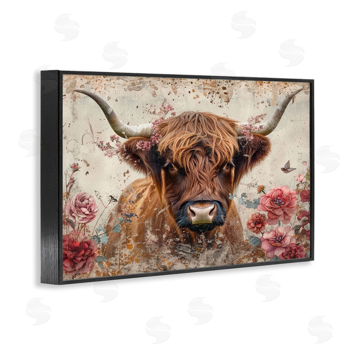 Highland Cow in Spring Black Frame Print Wall Art, Home Decor by LSR Design Studio