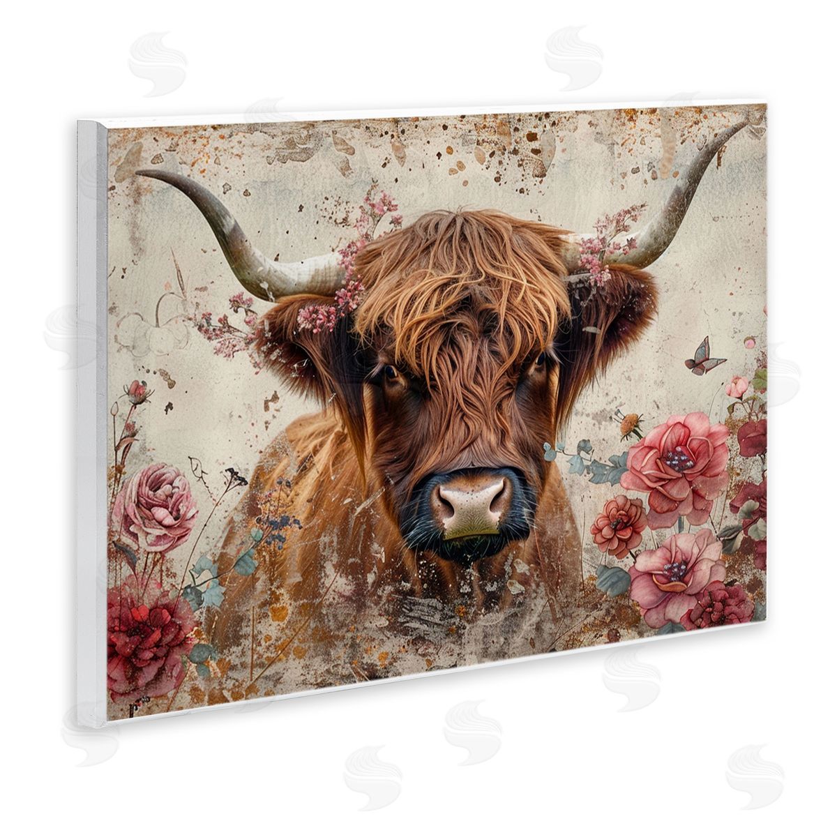 Highland Cow in Spring Wood Plaque Wall Art, Home Decor by LSR Design Studio