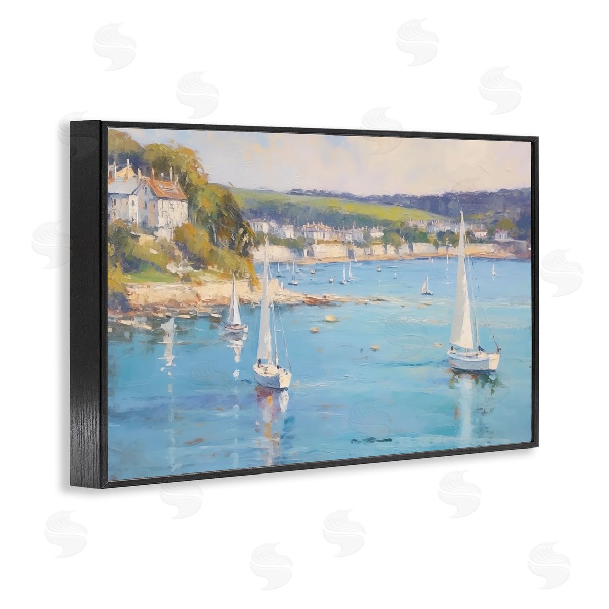 Sailboats Of The Shore Black Frame Print Wall Art, Home Decor by LSR Design Studio