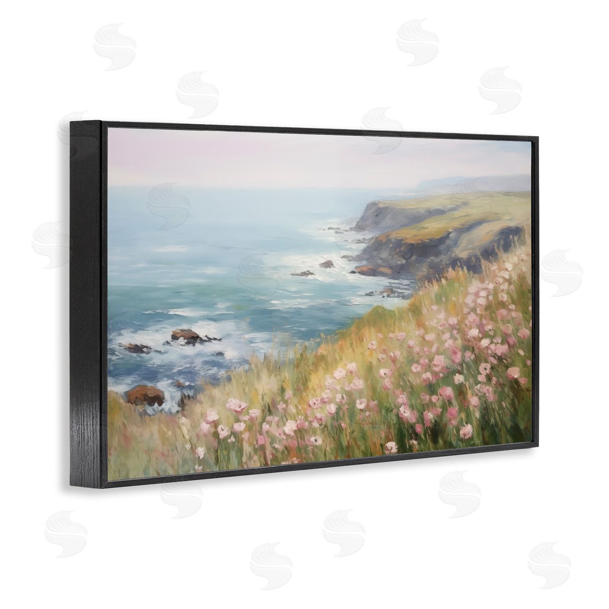 Pink Wildflower View Black Frame Print Wall Art, Home Decor by LSR Design Studio